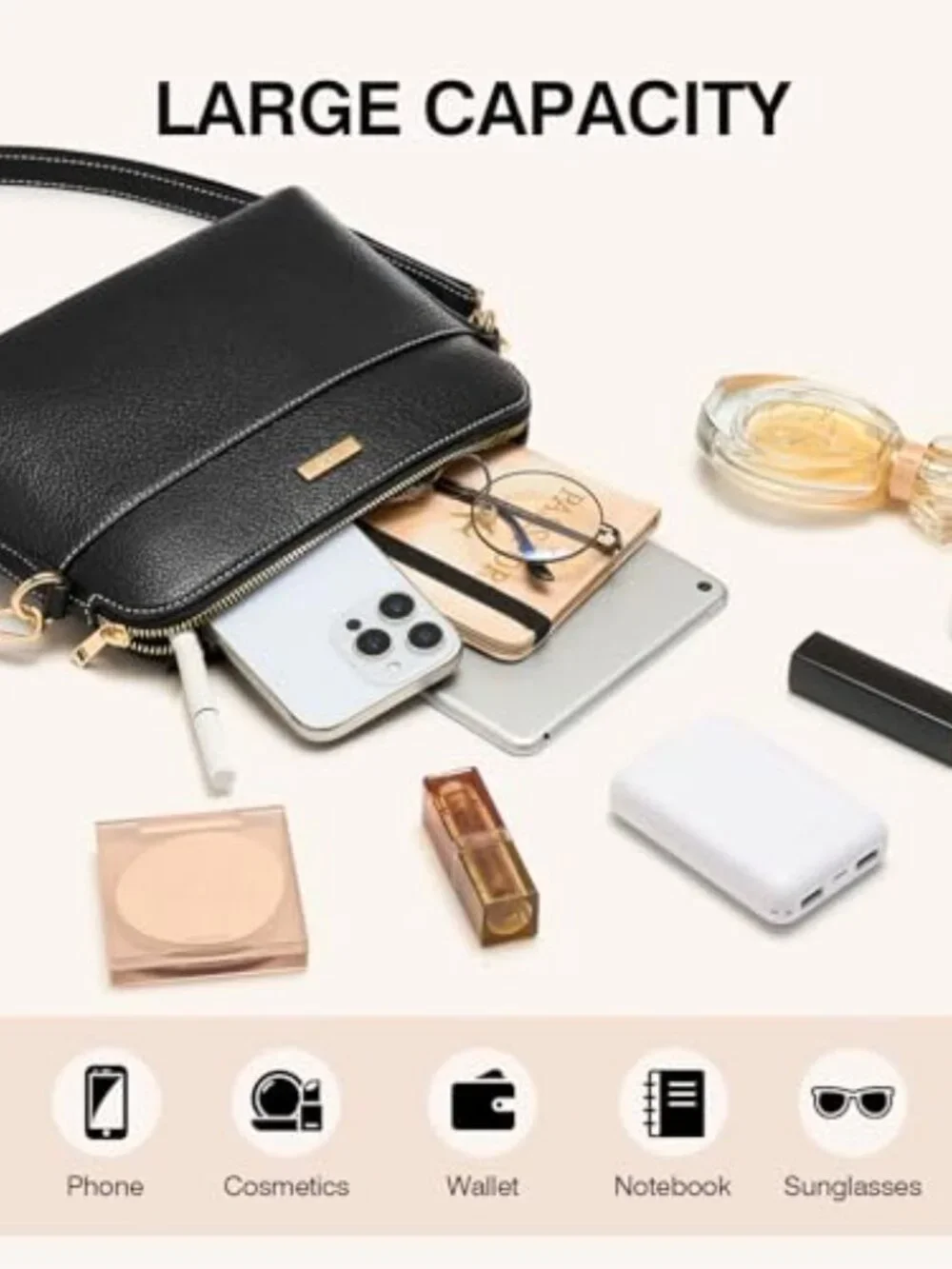 Vegan Leather Crossbody Bag with Card Slots Adjustable Strap Lightweight Travel